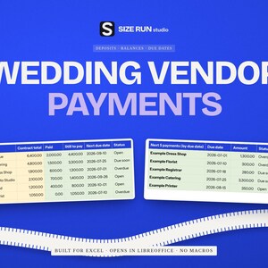 Wedding Vendor Payment Tracker, Deposit and Balance Due Schedule with Budget vs Contract Dashboard Bild 1