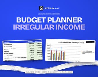 Irregular Income Budget Planner, Variable Paycheck Spreadsheet with Savings Buffer for Freelancers