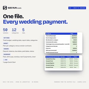 Wedding Vendor Payment Tracker, Deposit and Balance Due Schedule with Budget vs Contract Dashboard Bild 2