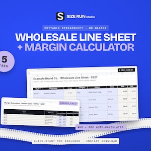 Wholesale Line Sheet Template with Margin Calculator, Price List and Order Form for Fashion Brands image 1