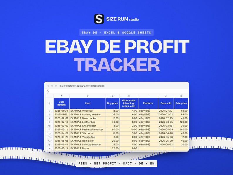eBay Profit Tracker Spreadsheet, eBay Seller Fees Calculator, Resale Profit Calculator, DE EN Sales Log, DAC7 Counter image 1