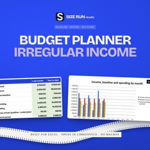 Irregular Income Budget Planner, Variable Paycheck Spreadsheet with Savings Buffer for Freelancers