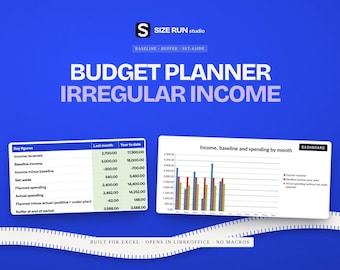 Irregular Income Budget Planner, Variable Paycheck Spreadsheet with Savings Buffer for Freelancers