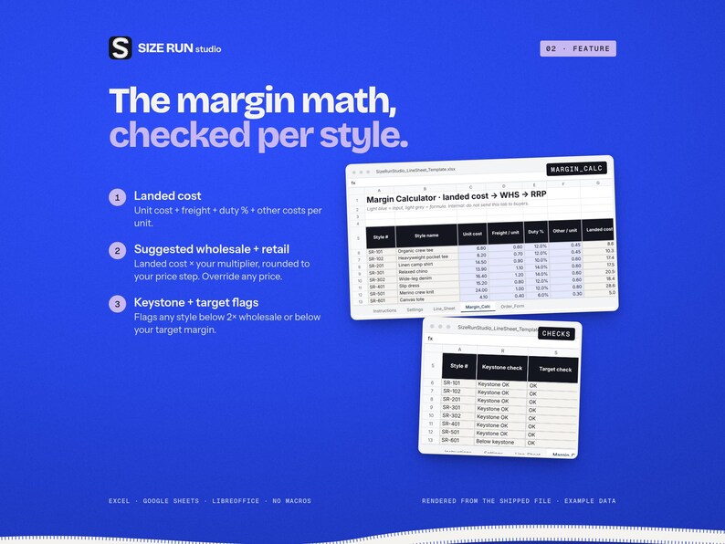 Wholesale Line Sheet Template with Margin Calculator, Price List and Order Form for Fashion Brands image 3