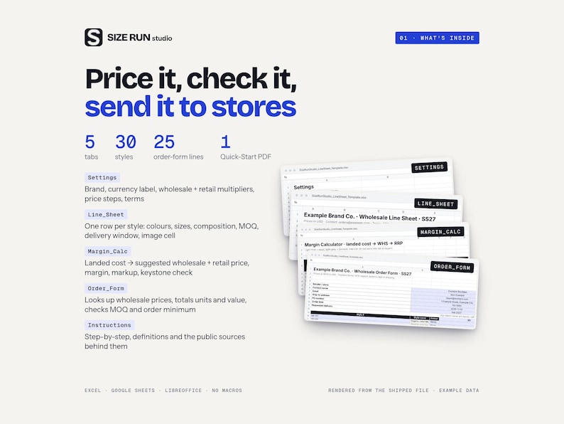 Wholesale Line Sheet Template with Margin Calculator, Price List and Order Form for Fashion Brands image 2