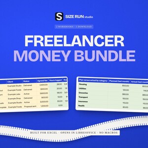 Freelancer Money Bundle, Client Invoice and Irregular Income Budget Spreadsheets for Solo Workers