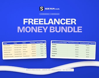 Freelancer Money Bundle, Client Invoice and Irregular Income Budget Spreadsheets for Solo Workers