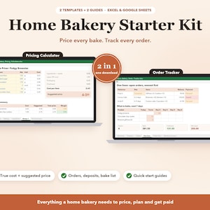 Home Bakery Starter Kit, Bakery Pricing Calculator and Order Tracker Spreadsheet Bundle for Excel & Google Sheets