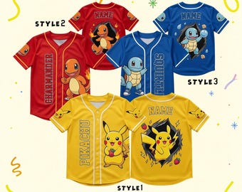 Custom Pokemon Baseball Jersey, Personalized Name Number Jersey For Men Women Youth Toddler Baby