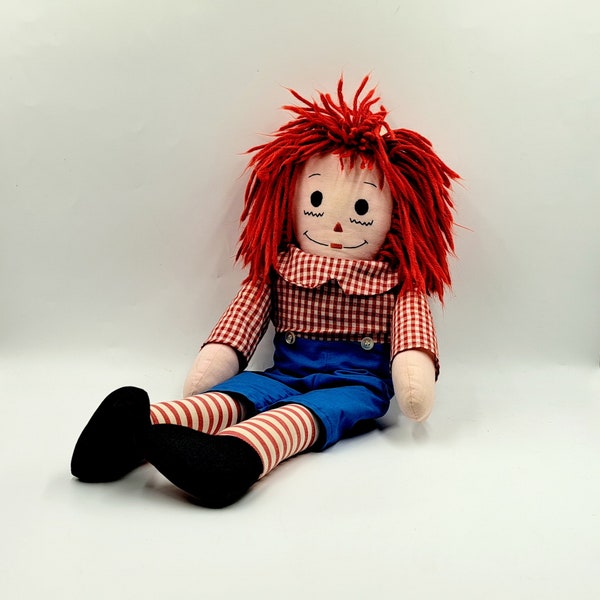 Large Raggedy Andy doll, homemade Andy, yarn haired dolls, vintage rag dolls, red white and blue Andy