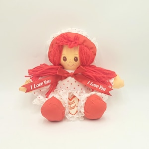 Red Cloth Doll 1990- Dandee Dolls- Dolls With Yarn Hair- Ragdolls- Red Hearts