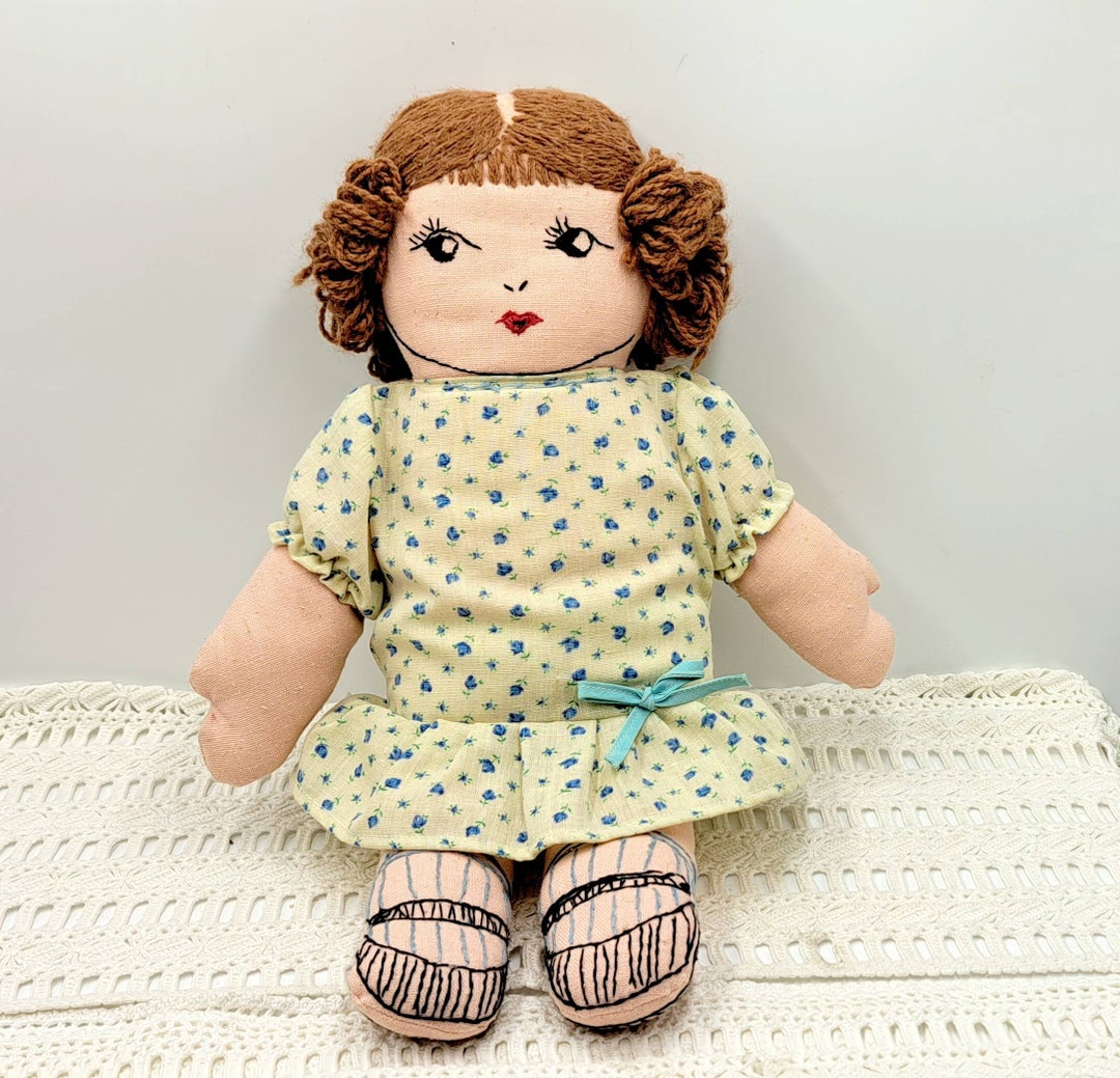 Vintage Handmade Rag Doll Embroidery Face Cloth Doll Flirty Etsy