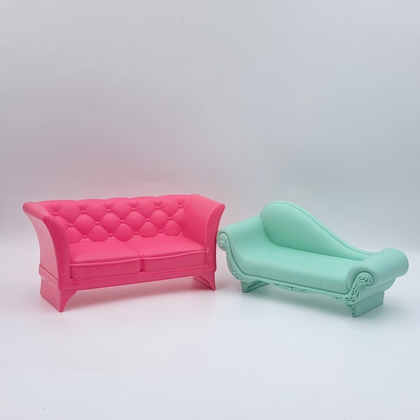 Barbie couches, chaise lounge, pink sofa, mint green sofa, furniture for Barbie,  plastic furniture