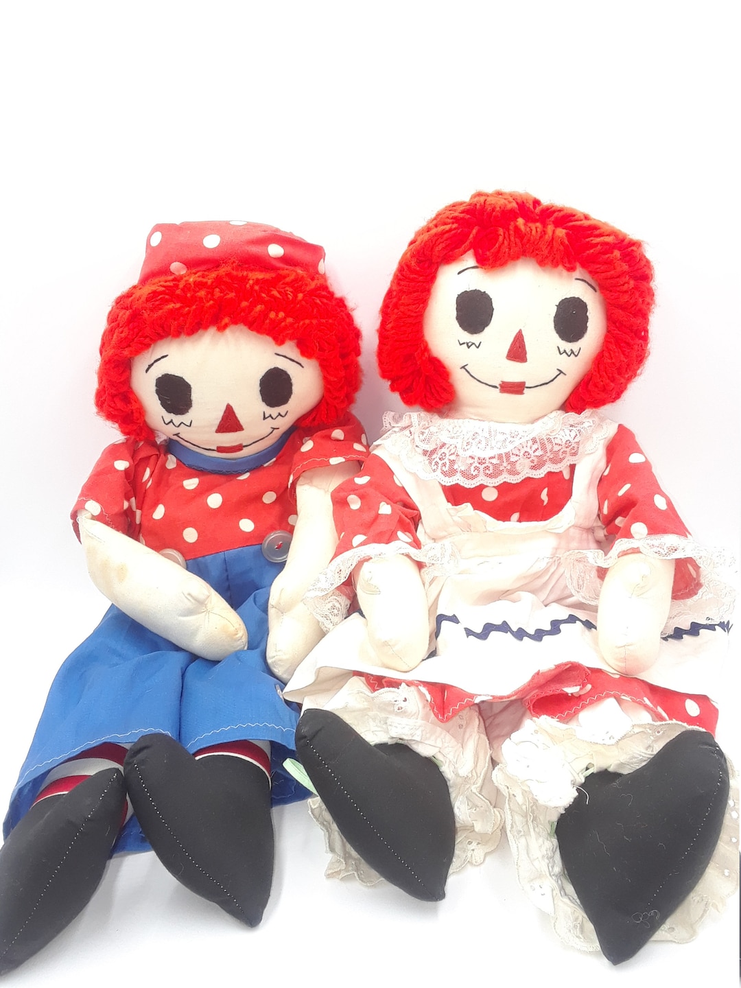 Large Raggedy Ann and Andy Set , Big Homemade Cloth Dolls,polka-dot ...