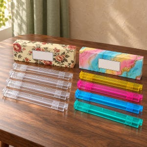 Mahjong Racks and Pushers Set of 4, Clear or Multicolor Tile Holders, American Mahjong Accessories