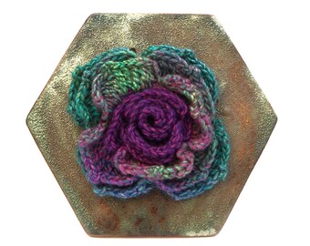Stoneware ceramic tile with crochet - 'Cracks in the Pavement'