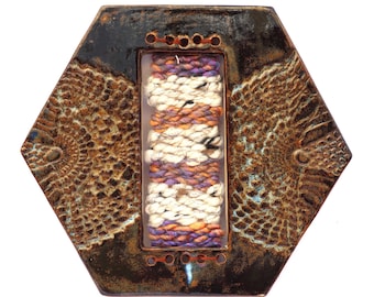 Stoneware ceramic tile with weaving - 'Cracks in the Pavement'