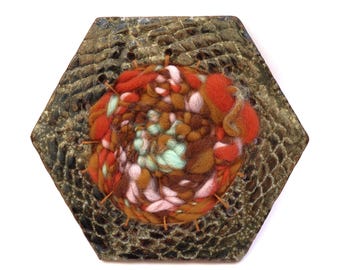 Stoneware ceramic tile with weaving - 'Cracks in the Pavement'