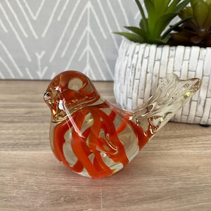 Vintage Art Glass Orange Swirl Bird Paperweight