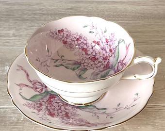 Vintage Paragon Lilac Pattern Pink Tea Cup and Saucer Double Warranty Stamped