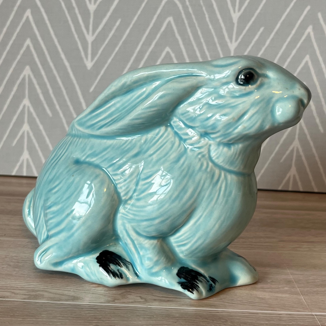Vintage Blue Bunny Rabbit Ceramic Planter - Etsy
