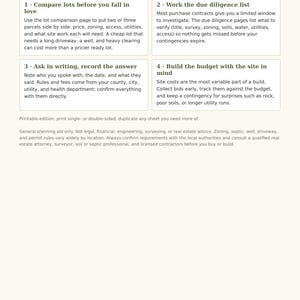 Land Buying Checklist & Building Site Planner | Printable Fillable PDF | Due Diligence, Septic, Well, Utilities, Driveway, Permits