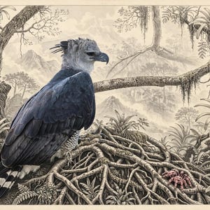 Vogel-Wandbild-Set (6-teilig) | Harpyienadler-Gravurdrucke, Vintage-Galerie-Wanddeko | Druckbare Wandkunst zum digitalen Download Bild 2