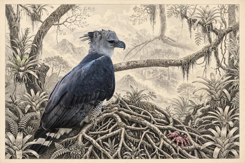 Vogel-Wandbild-Set (6-teilig) | Harpyienadler-Gravurdrucke, Vintage-Galerie-Wanddeko | Druckbare Wandkunst zum digitalen Download Bild 2