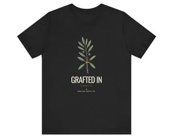 T-Shirt „Grafted In“, Römer 11,17, Christliches Glaubens-Shirt, Olivenzweig-Shirt, Bibelvers-Shirt, Christliches Geschenk