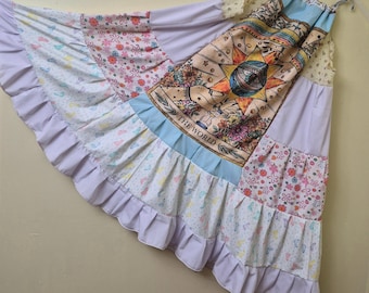 Boho Sundress, Bohemian Maxi Beach Dress, Hippie Summer Wearable Art, Plus size/Free Size
