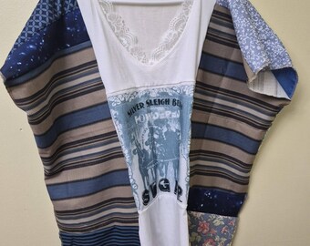 Upcycled shirt Kaftan top, Hippie style Wearable Art, Bohemian clothing, free size