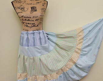 Falda maxi renacentista bohemia de talla grande, falda campesina hippie de patchwork bohemia maximalista