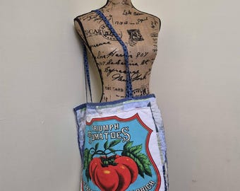 Bolsa de tela de patchwork hecha a mano: bolso de fin de semana vintage reciclado