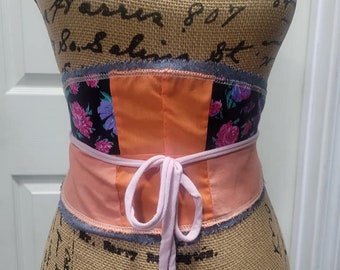 Cinturón obi de patchwork/diadema: cinturón envolvente estilo corsé hecho a mano
