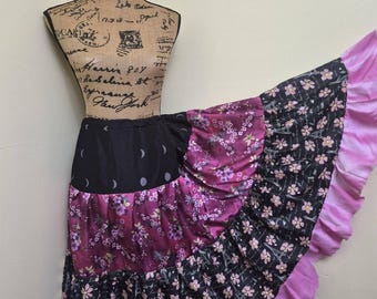 Falda larga renacentista boho de talla grande, falda campesina hippie boho maximalista con patchwork.