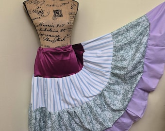 Bohemian Plus Size Renaissance Maxi Skirt,, Maximalist Boho Patchwork Hippie Peasant Skirt