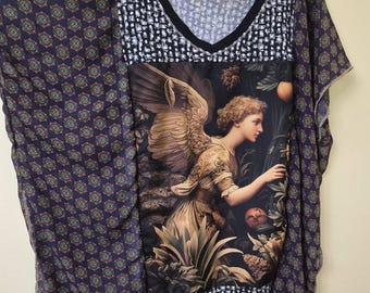 Top caftán con camisa reciclada, estilo hippie, arte para vestir, ropa bohemia, talla única