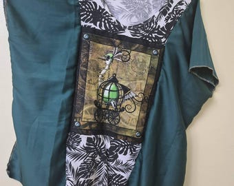Upcycled shirt Kaftan top, Hippie style Wearable Art, Bohemian clothing, free size
