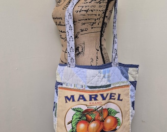 Bolsa de tela de patchwork hecha a mano: bolso de fin de semana vintage reciclado