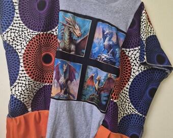 Upcycled shirt Kaftan top, Hippie style Wearable Art, Bohemian clothing, free size