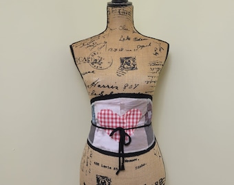 Cinturón Obi de patchwork hecho a mano: Cinturón envolvente estilo corsé y diadema