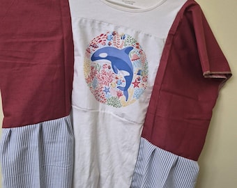 Upcycled shirt Kaftan top, Hippie style Wearable Art, Bohemian clothing, free size
