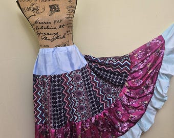 Falda larga renacentista boho de talla grande, falda campesina hippie boho maximalista con patchwork.