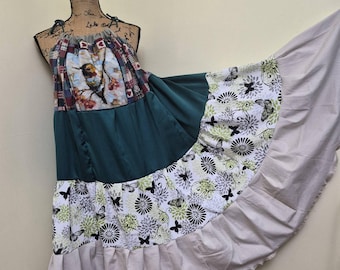 Boho Sundress, Bohemian Maxi Beach Dress, Hippie Summer Wearable Art, Plus size/Free Size