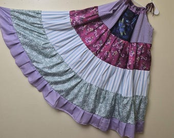 Boho Sundress, Bohemian Maxi Beach Dress, Hippie Summer Wearable Art, Plus size/Free Size