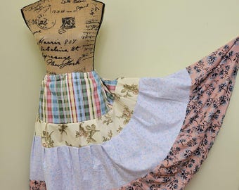 Falda maxi renacentista bohemia de talla grande, falda campesina hippie de patchwork bohemia maximalista