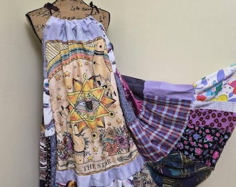 Boho Sundress, Bohemian Maxi Beach Dress, Hippie Summer Wearable Art, Plus size/Free Size