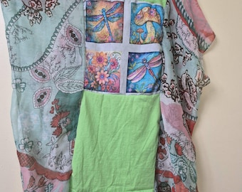 Upcycled shirt Kaftan top, Hippie style Wearable Art, Bohemian clothing, free size
