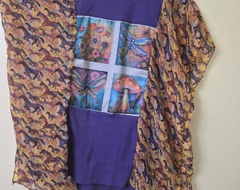 Upcycled shirt Kaftan top, Hippie style Wearable Art, Bohemian clothing, free size