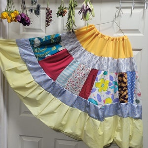 Bohemian Plus Size Renaissance Maxi Skirt, Handmade Maximalist Boho Patchwork Hippie Peasant Skirt